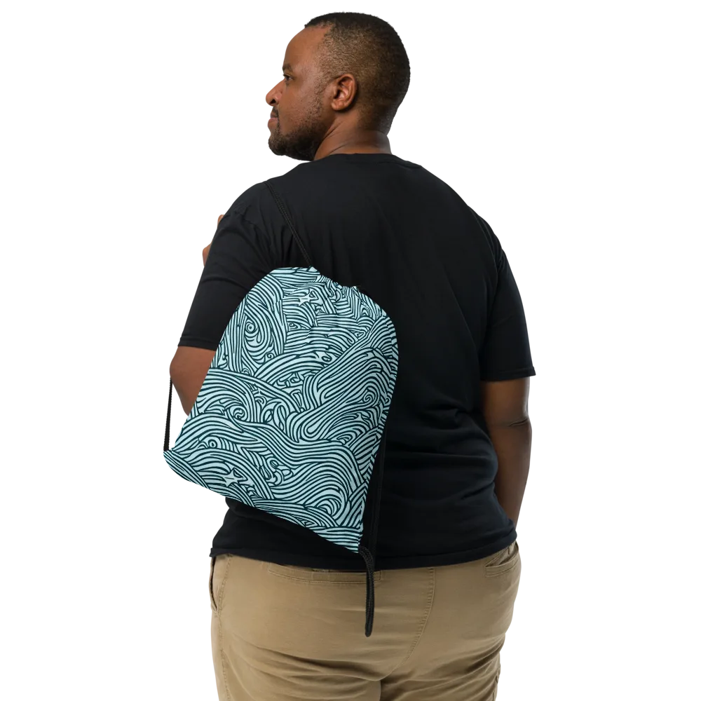 Tidal Linework on Drawstring Bag — Front