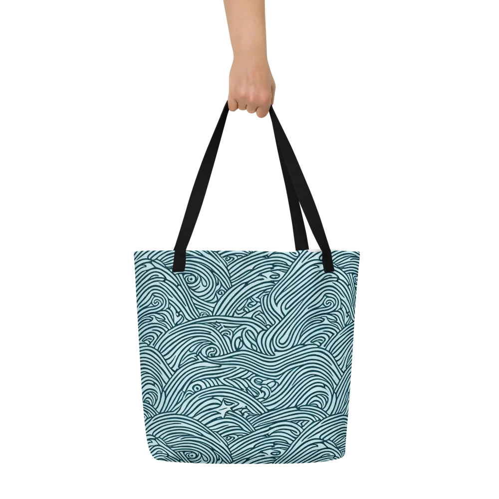 Tidal Linework on Large Tote Bag W/ Pocket — Front