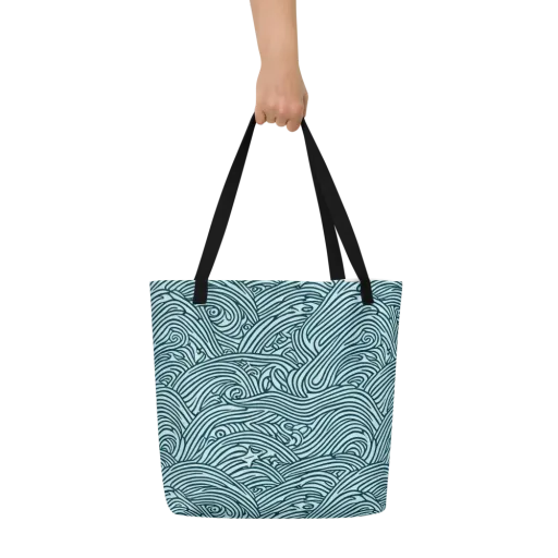 Tidal Linework on a Large Tote Bag W/ Pocket