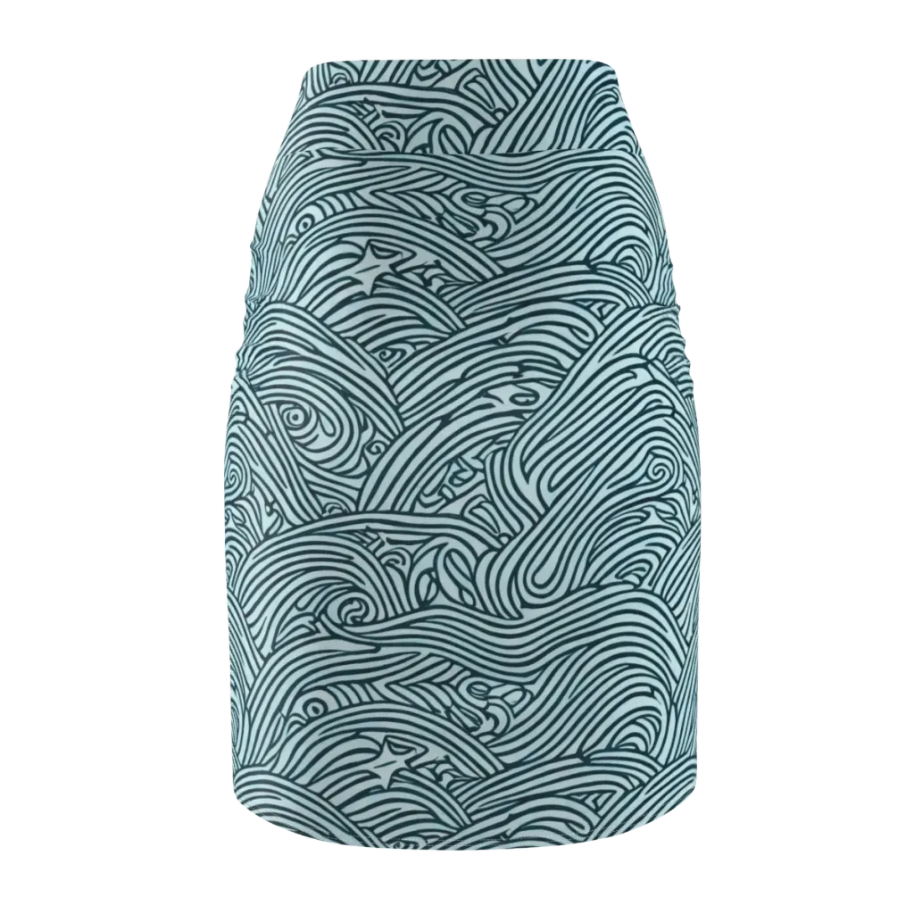 Tidal Linework on Pencil Skirt — Back