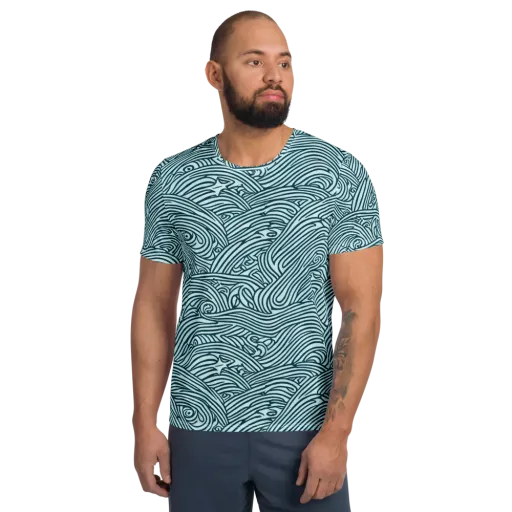 Tidal Linework on a Men's Athletic T-Shirt
