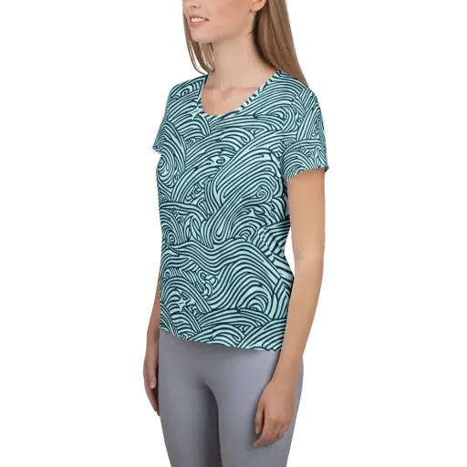 Tidal Linework on a Women's Athletic T-Shirt