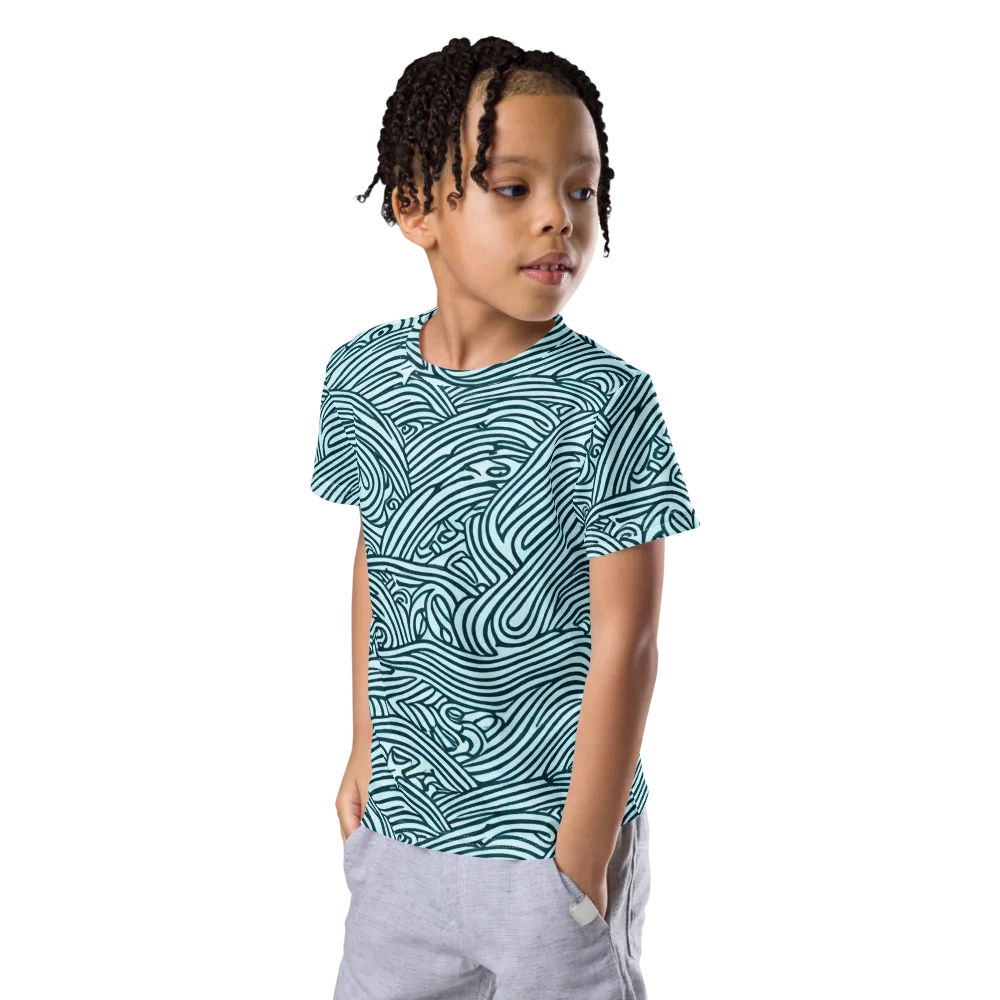 Tidal Linework on Kids Crew Neck T-Shirt — Left Front
