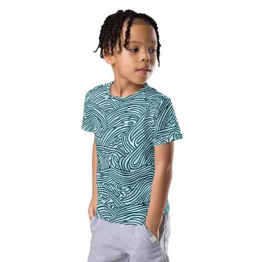 Tidal Linework on a Kids Crew Neck T-Shirt