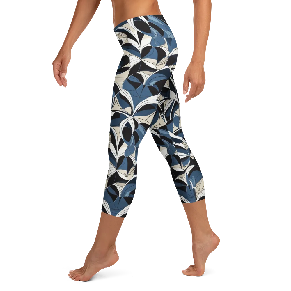 Blue Velvet Bloom on Capri Leggings — Left