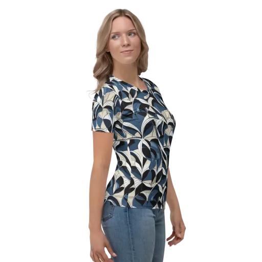 Blue Velvet Bloom on a Women's Crew Neck T-Shirt