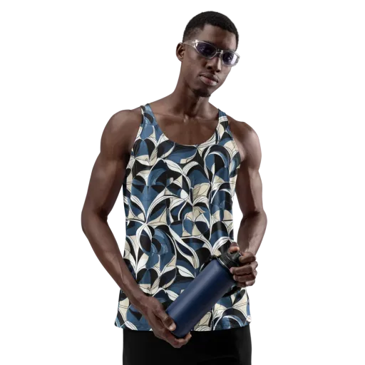 Blue Velvet Bloom on a Men's Tank Top