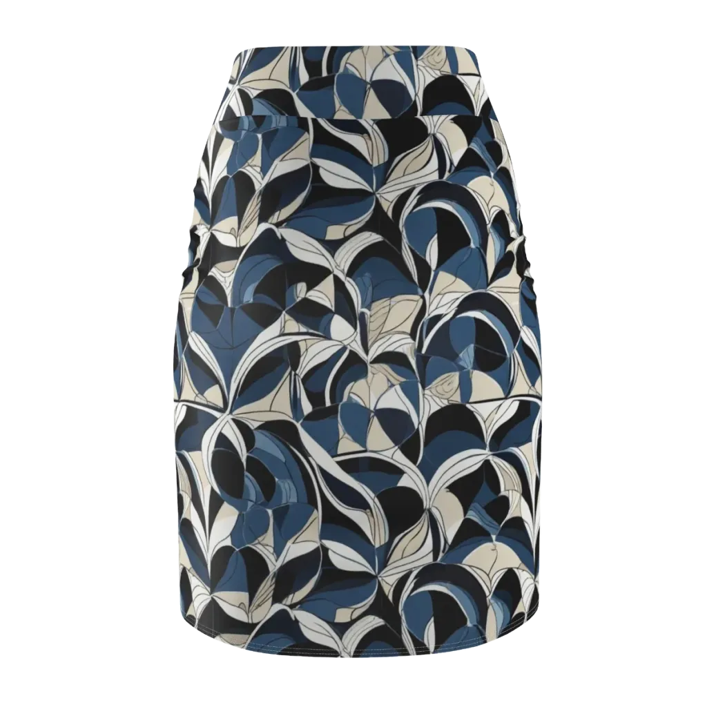 Blue Velvet Bloom on Pencil Skirt — Back