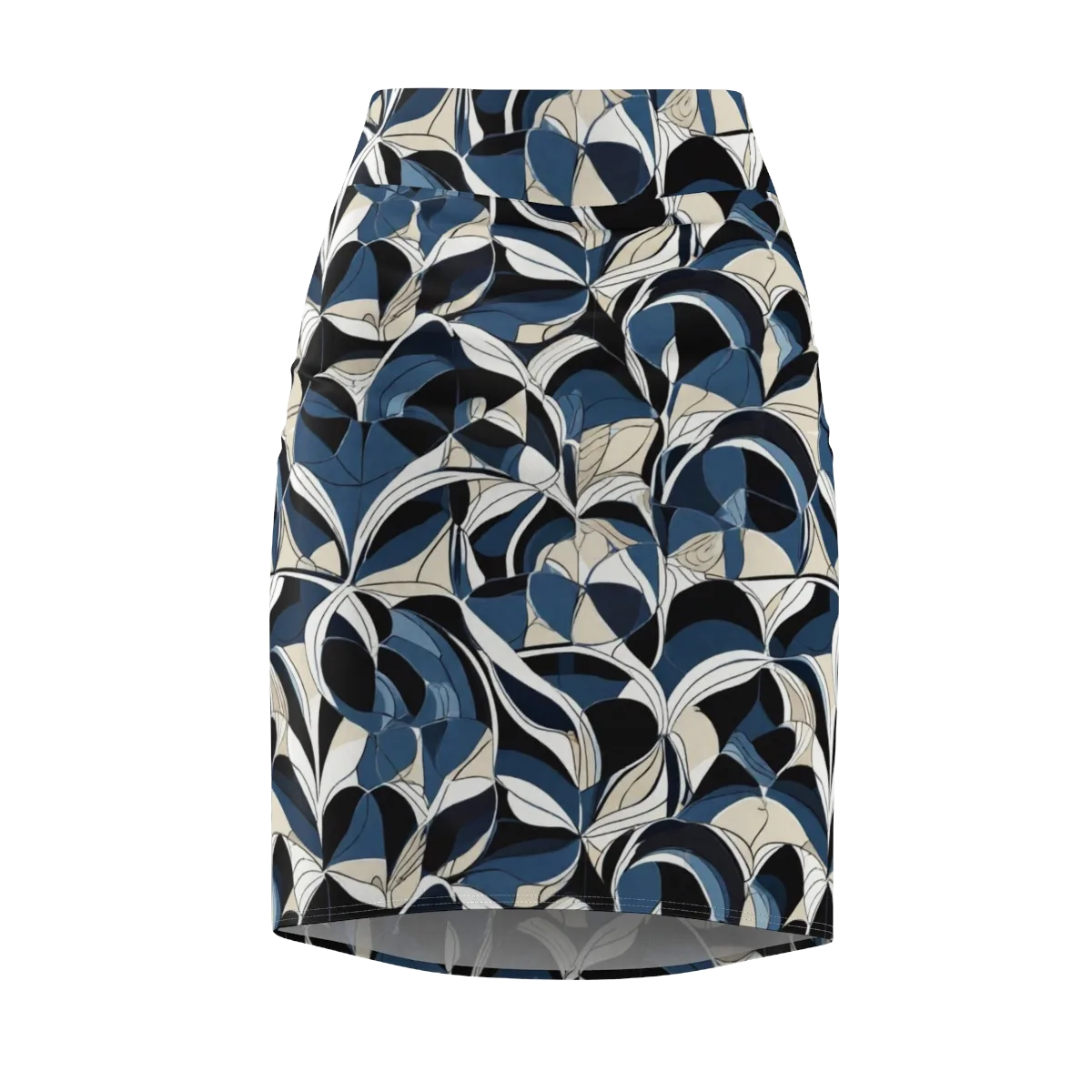 Blue Velvet Bloom on Pencil Skirt — Front
