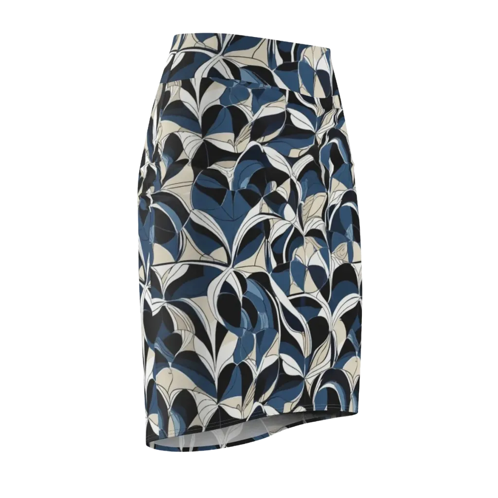 Blue Velvet Bloom on Pencil Skirt — Front Side