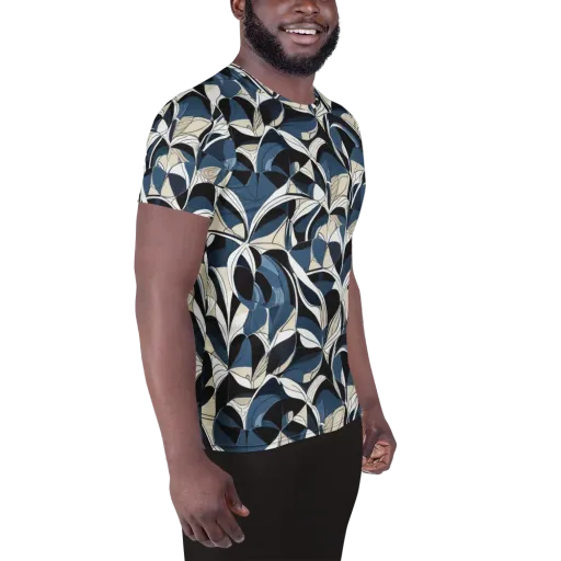 Blue Velvet Bloom on a Men's Athletic T-Shirt