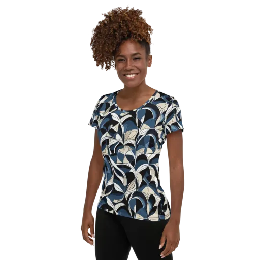 Blue Velvet Bloom on a Women's Athletic T-Shirt
