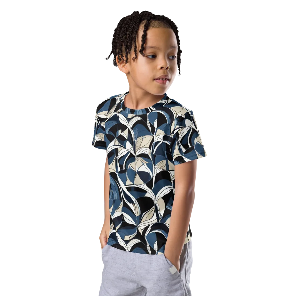 Blue Velvet Bloom on Kids Crew Neck T-Shirt — Left Front