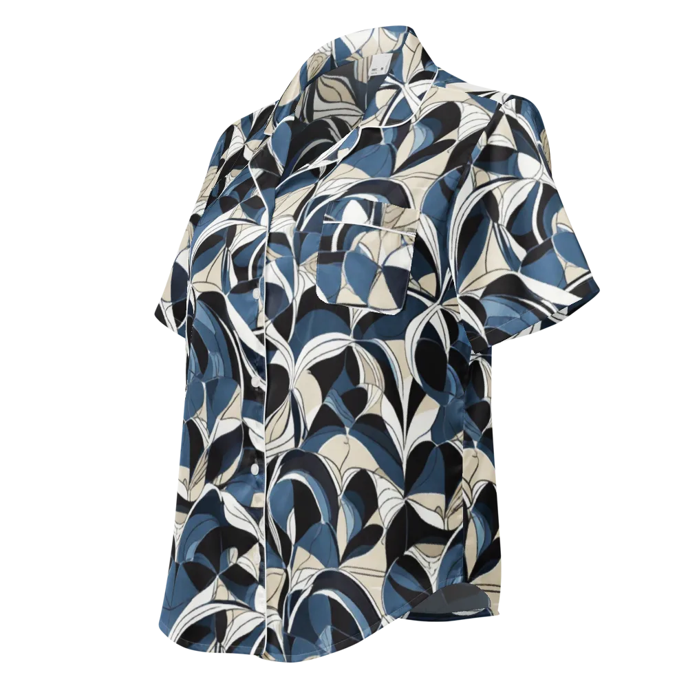Blue Velvet Bloom on Women's Short Sleeve Pajama Top — Left Front