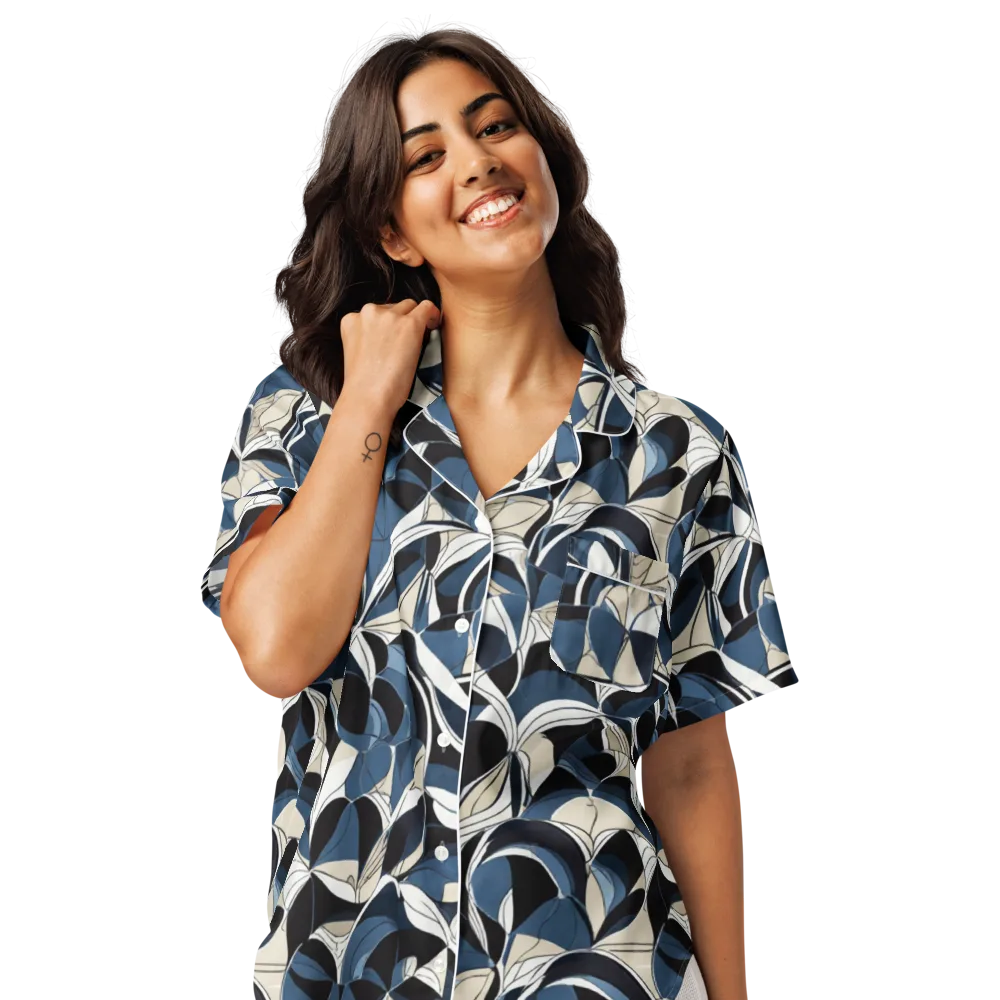 Blue Velvet Bloom on Women's Short Sleeve Pajama Top — Front