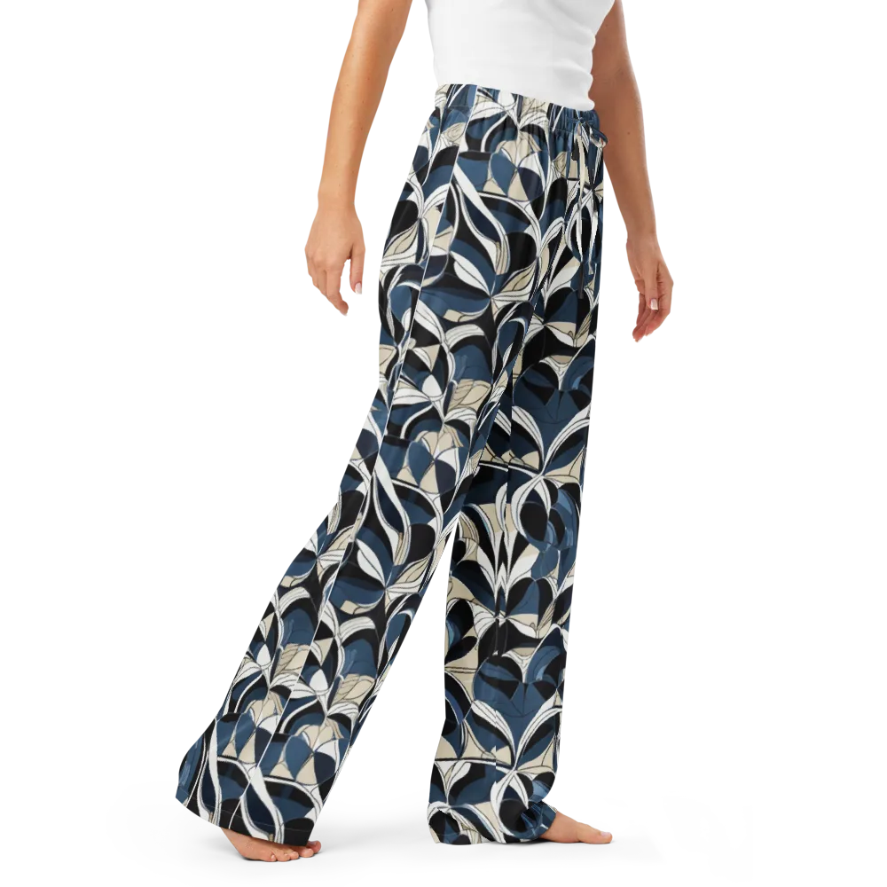 Blue Velvet Bloom on Women's Pajama Pants — Right Front