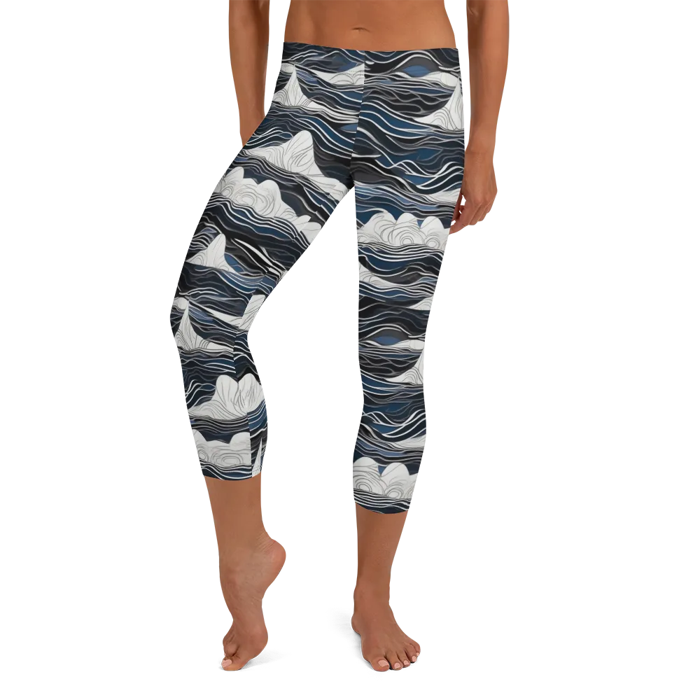 Inkbound Tides on Capri Leggings — Front