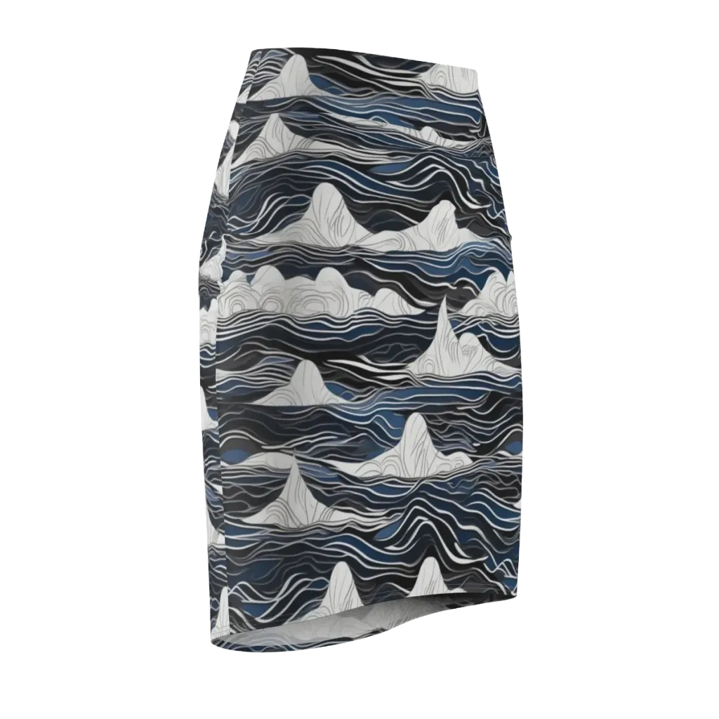 Inkbound Tides on Pencil Skirt — Front Side