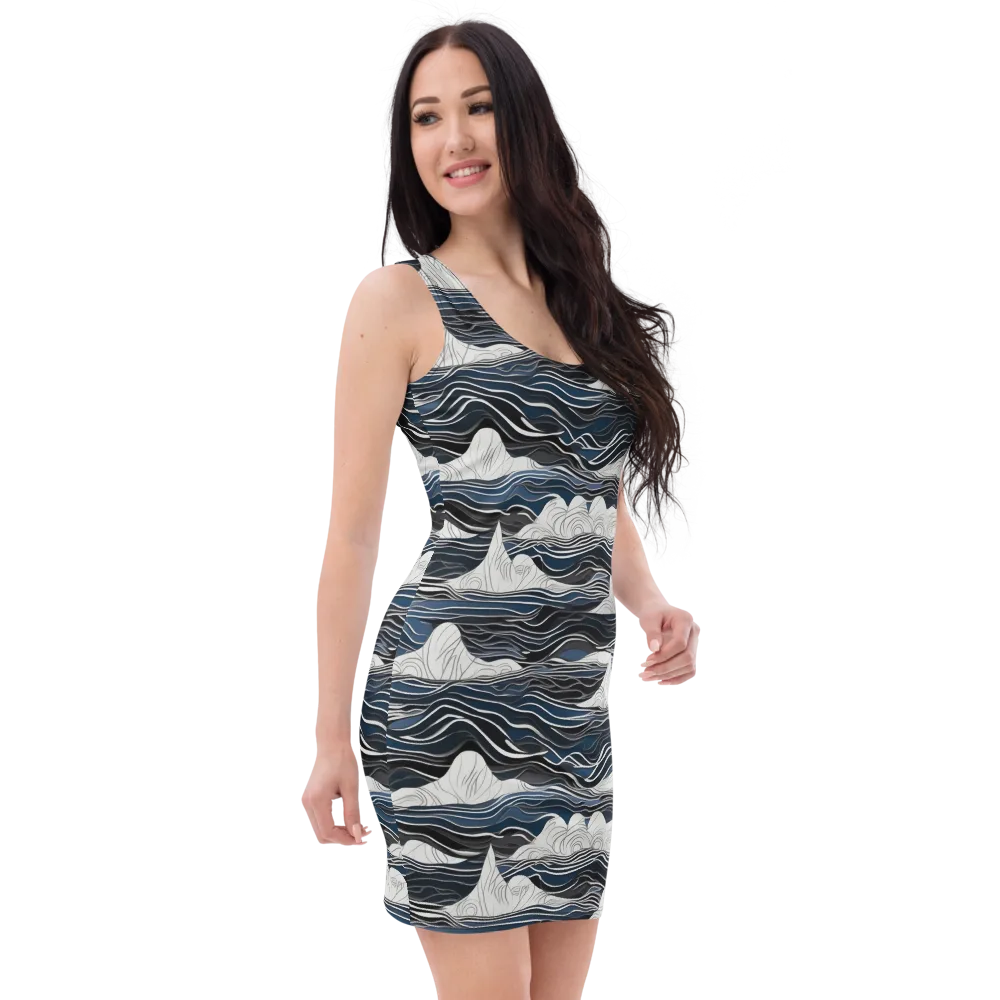 Inkbound Tides on Bodycon Dress — Right Front