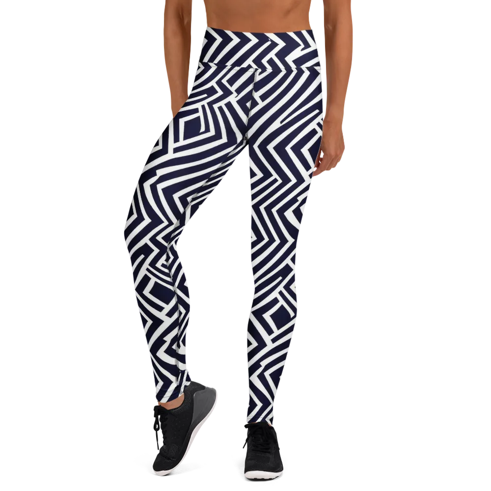 Navy Circuit on Yoga Leggings — Front