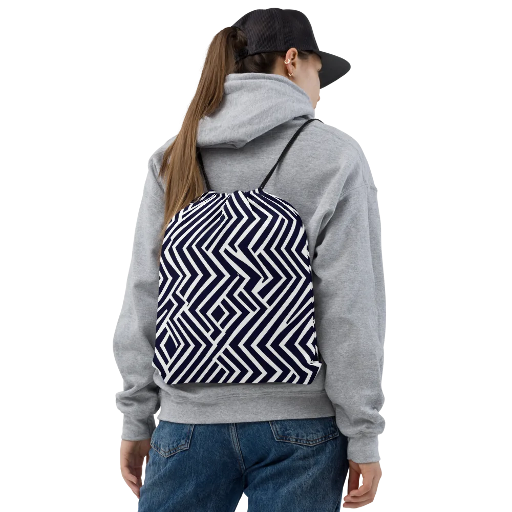Navy Circuit on Drawstring Bag — Front