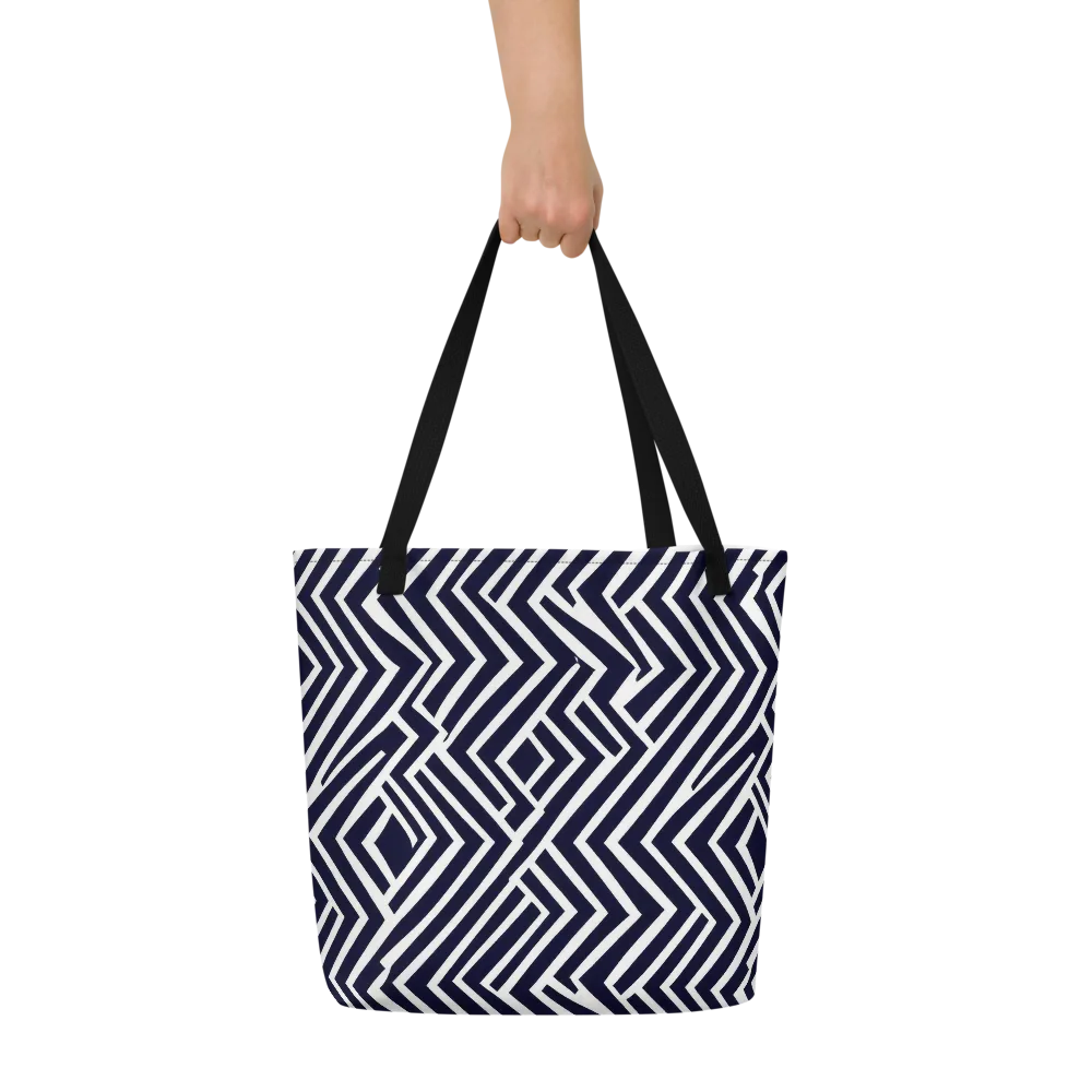 Navy Circuit on Large Tote Bag W/ Pocket — Front