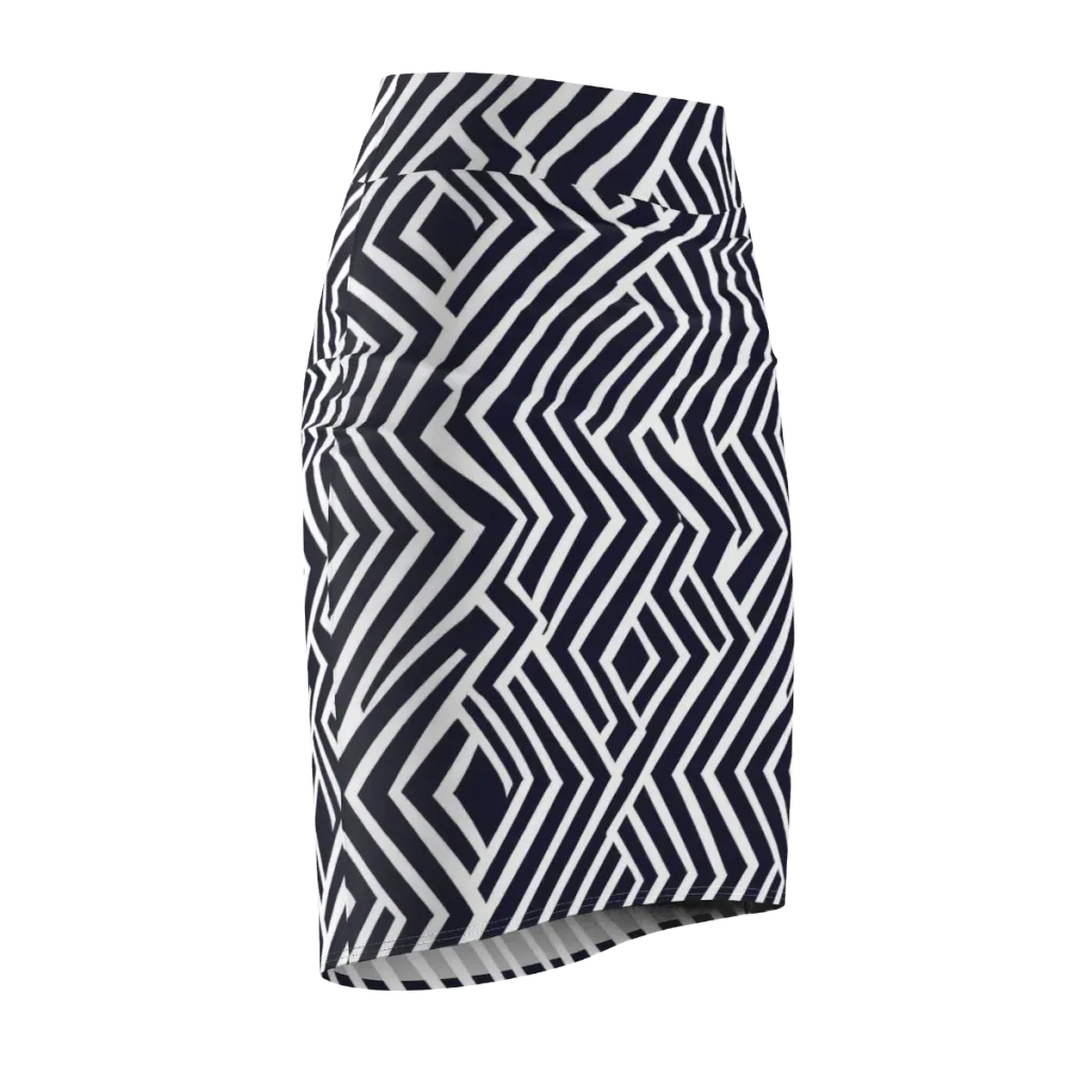 Navy Circuit on Pencil Skirt — Front Side