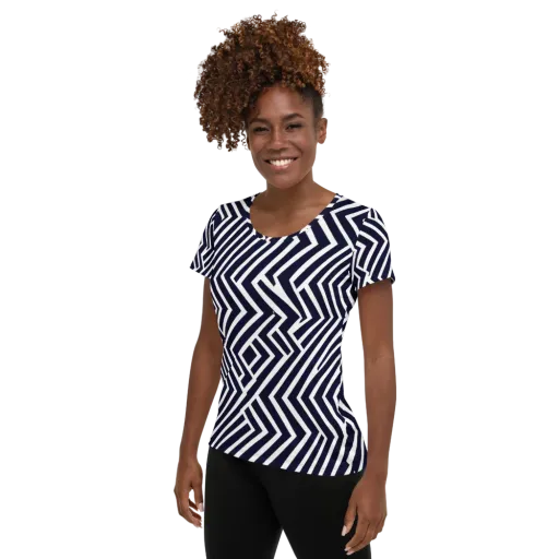 Navy Circuit on a Women's Athletic T-Shirt
