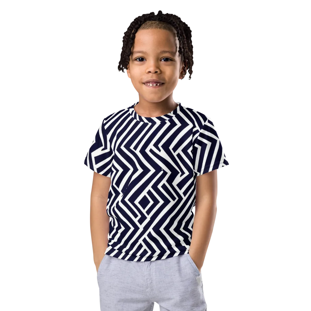 Navy Circuit on Kids Crew Neck T-Shirt — Front