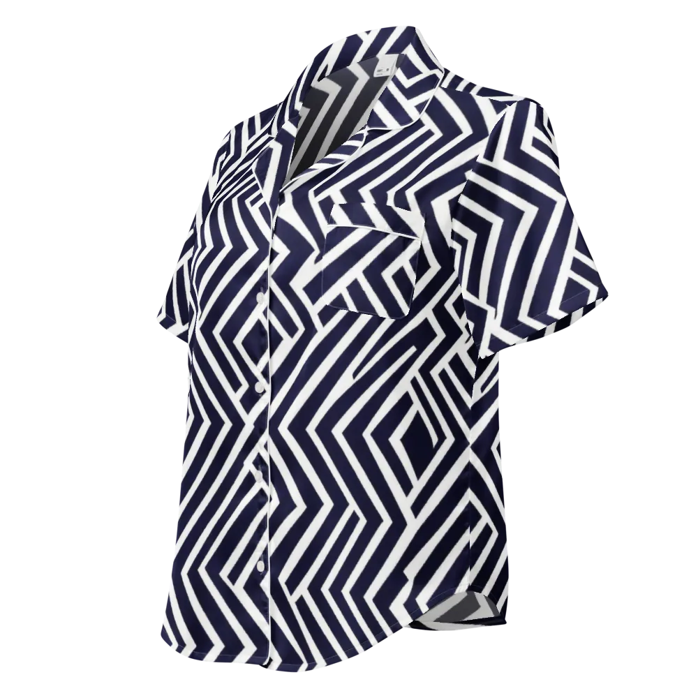 Navy Circuit on Women's Short Sleeve Pajama Top — Left Front