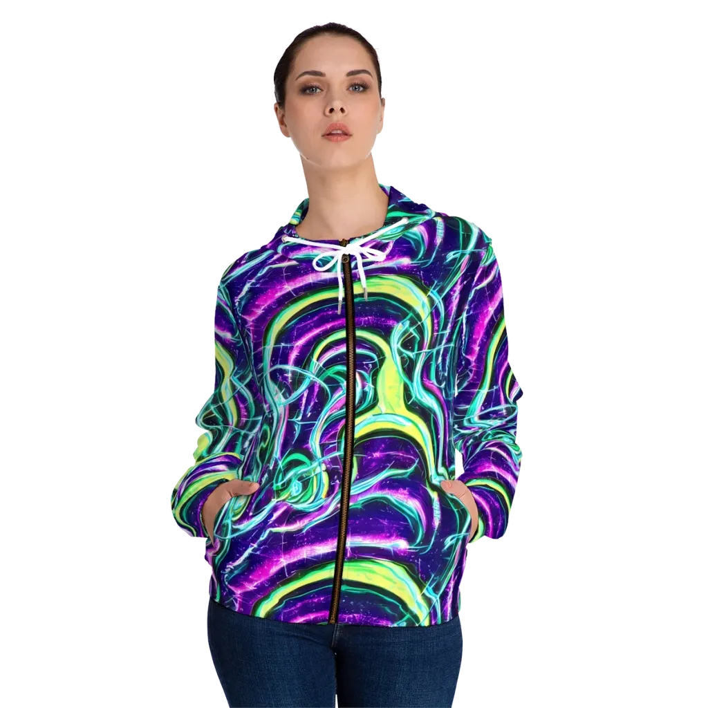 Quesnel's Vortex on Women's Full-Zip Hoodie — Front On Person