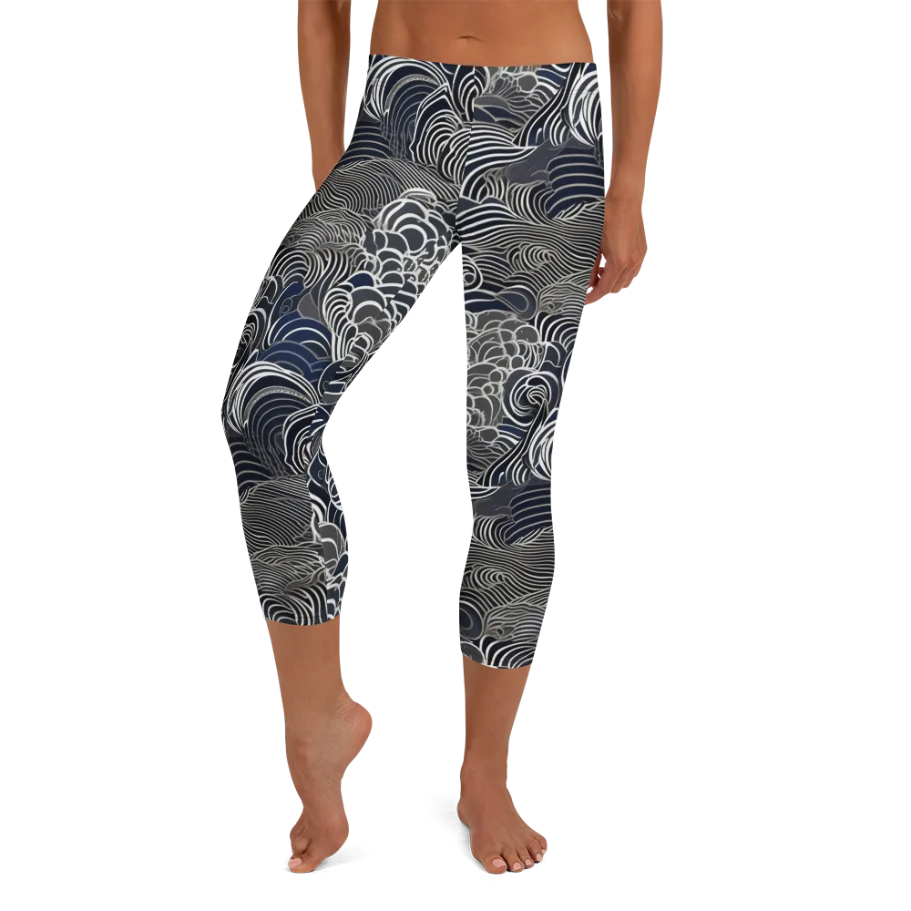 Inkwater Current on Capri Leggings — Front