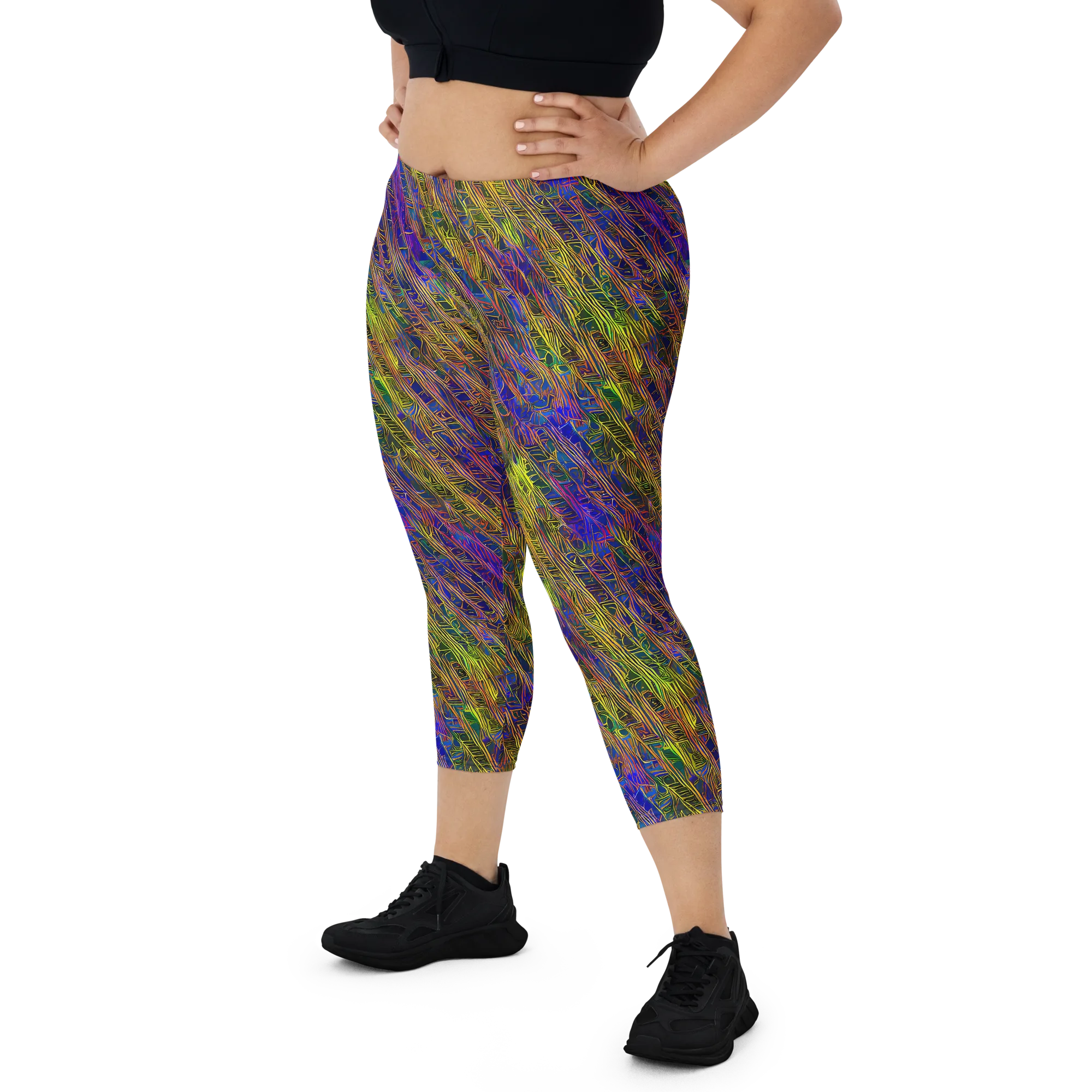 Cobalt Maze on Capri Leggings — Front