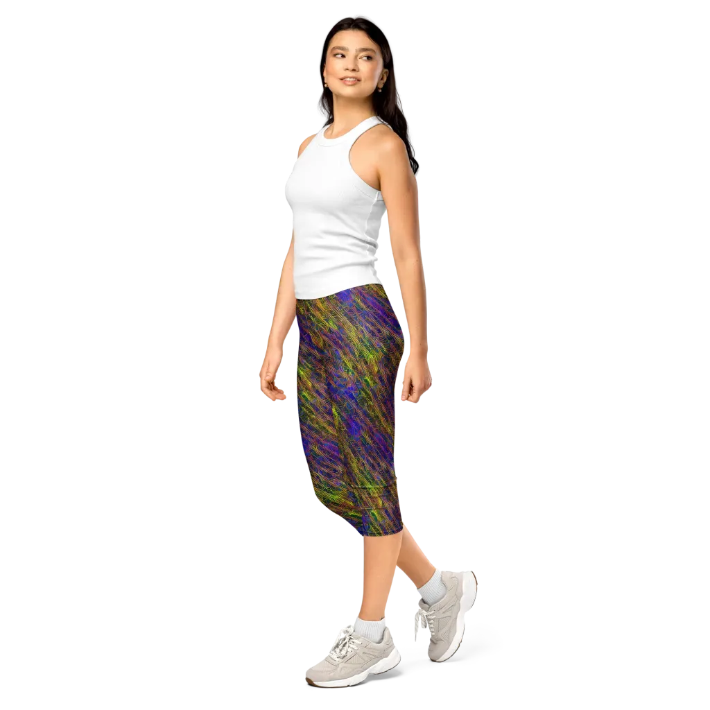 Cobalt Maze on Capri Leggings — Left Front