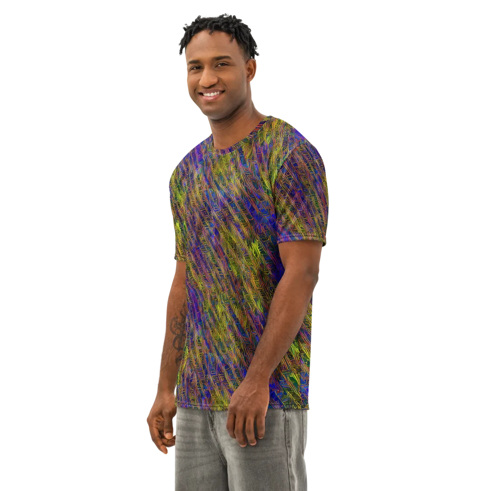 Cobalt Maze on Men's Cotton Crew Neck T-Shirt — Left Front
