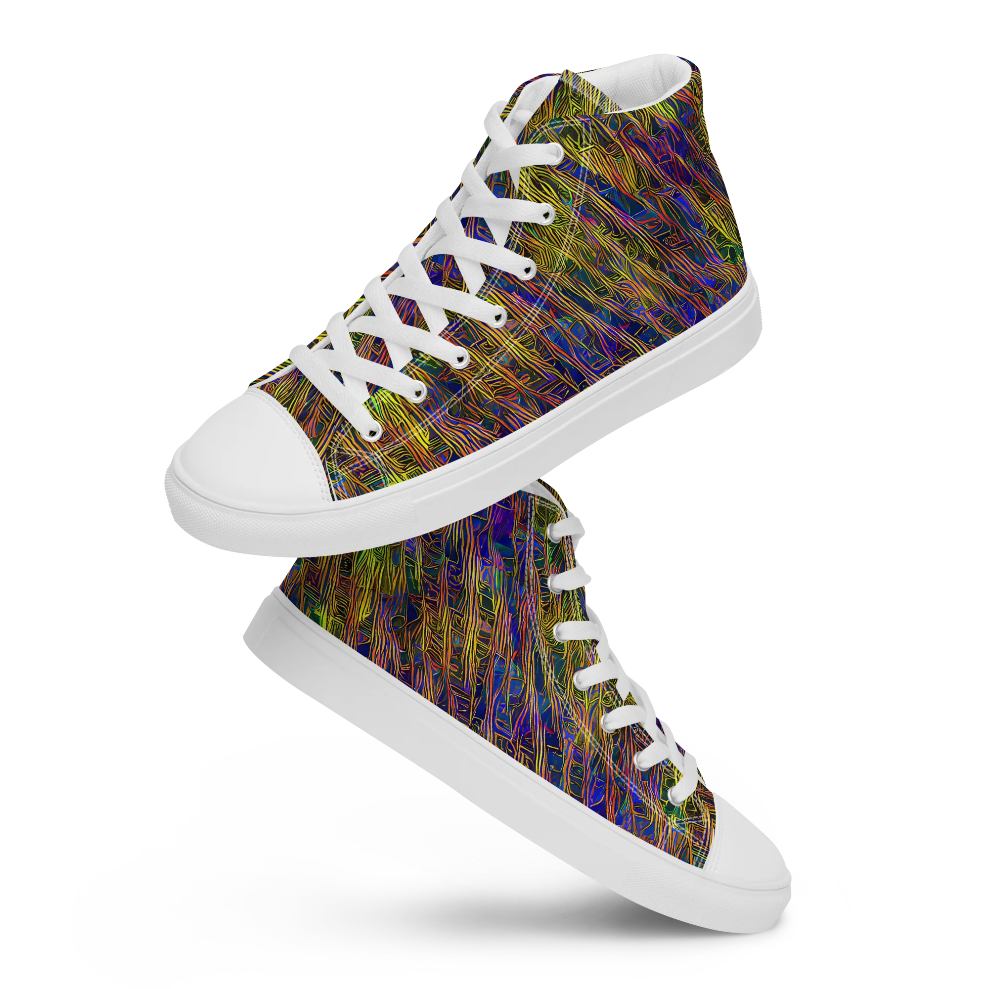 Cobalt Maze on Men's High Top Canvas Shoes — Front