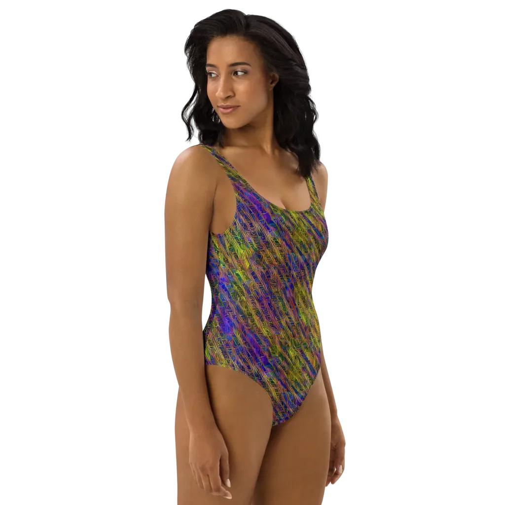 Cobalt Maze on One-Piece Swimsuit — Right