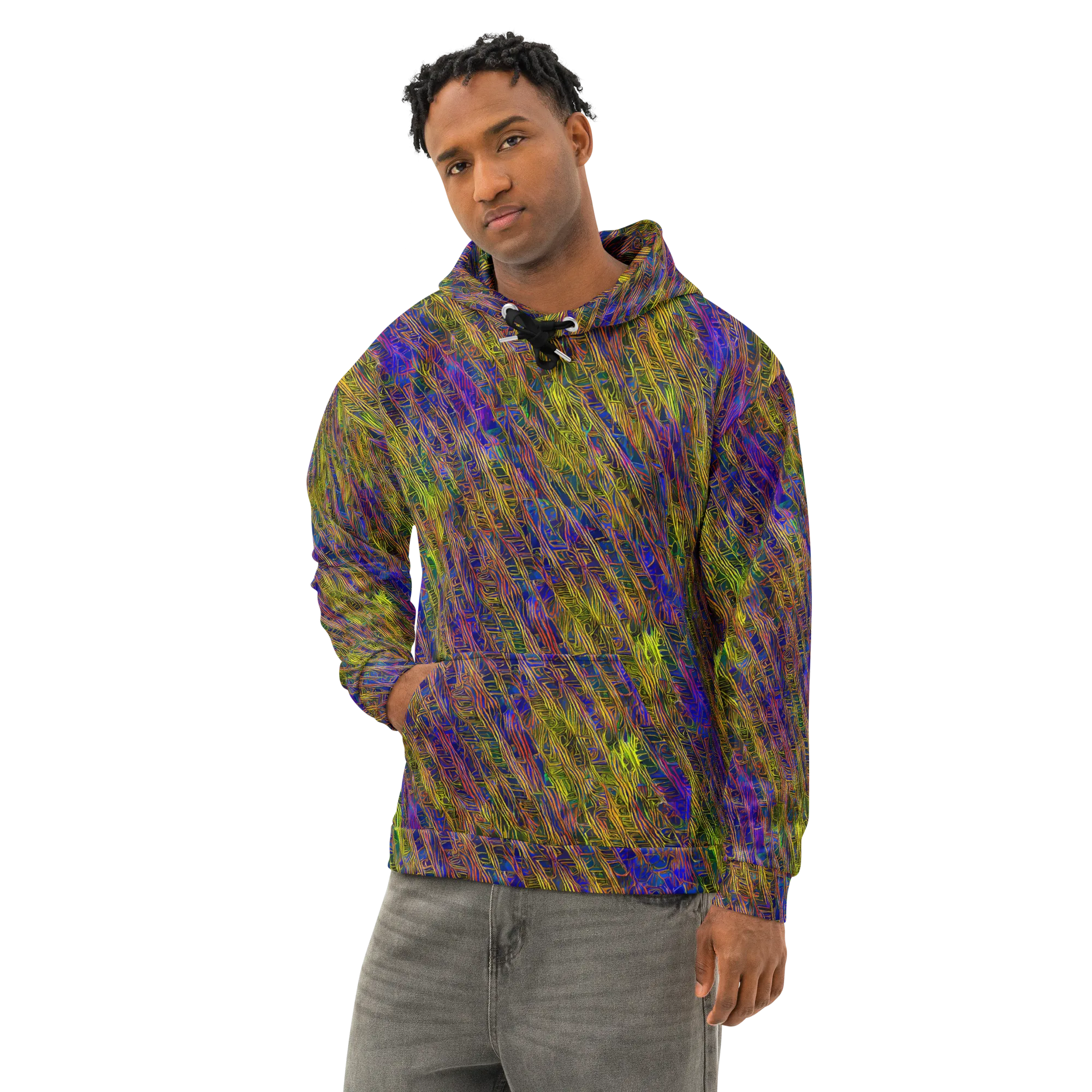 Cobalt Maze on Cotton Hoodie — Left Front