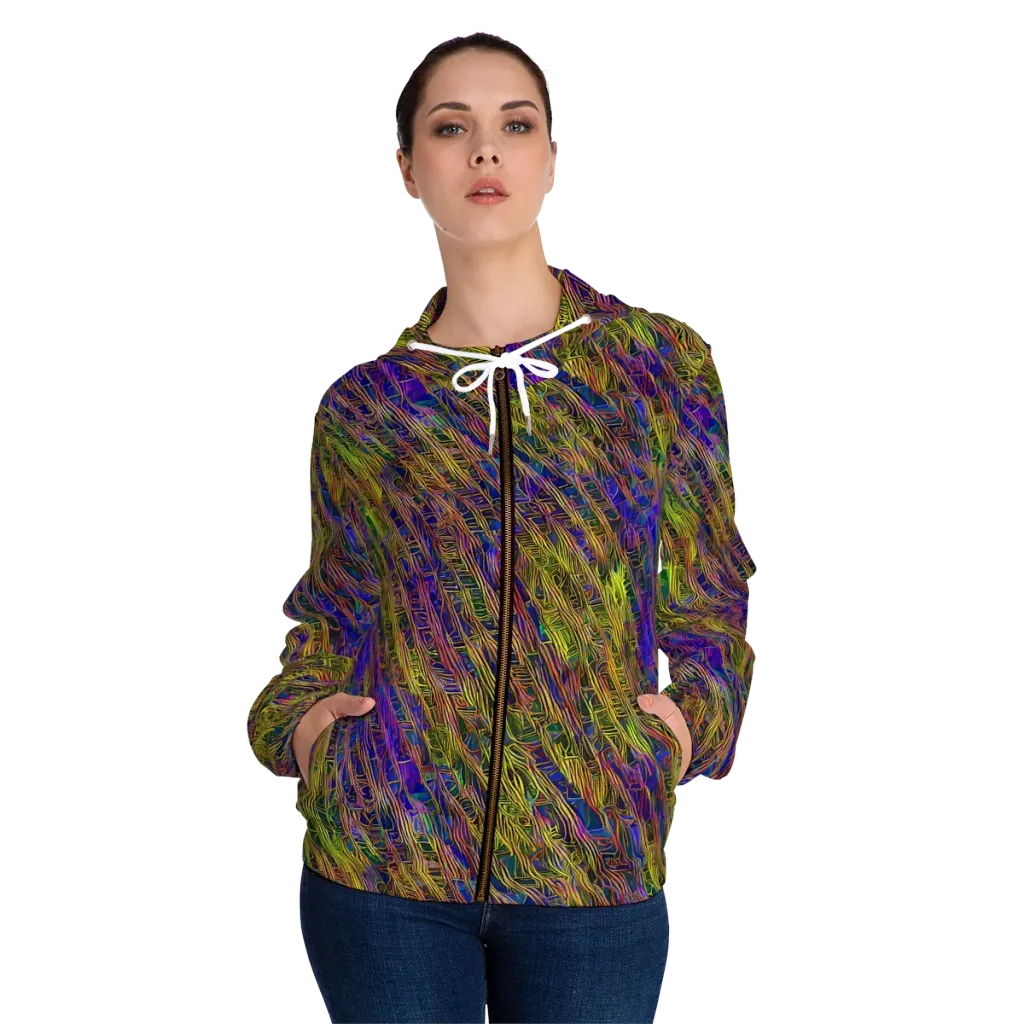 Cobalt Maze on Women's Full-Zip Hoodie — Front On Person
