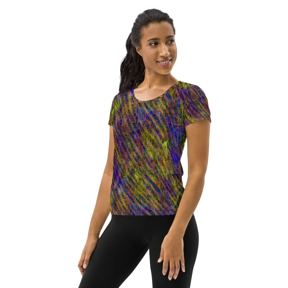 Cobalt Maze on Women's Athletic T-Shirt — Left