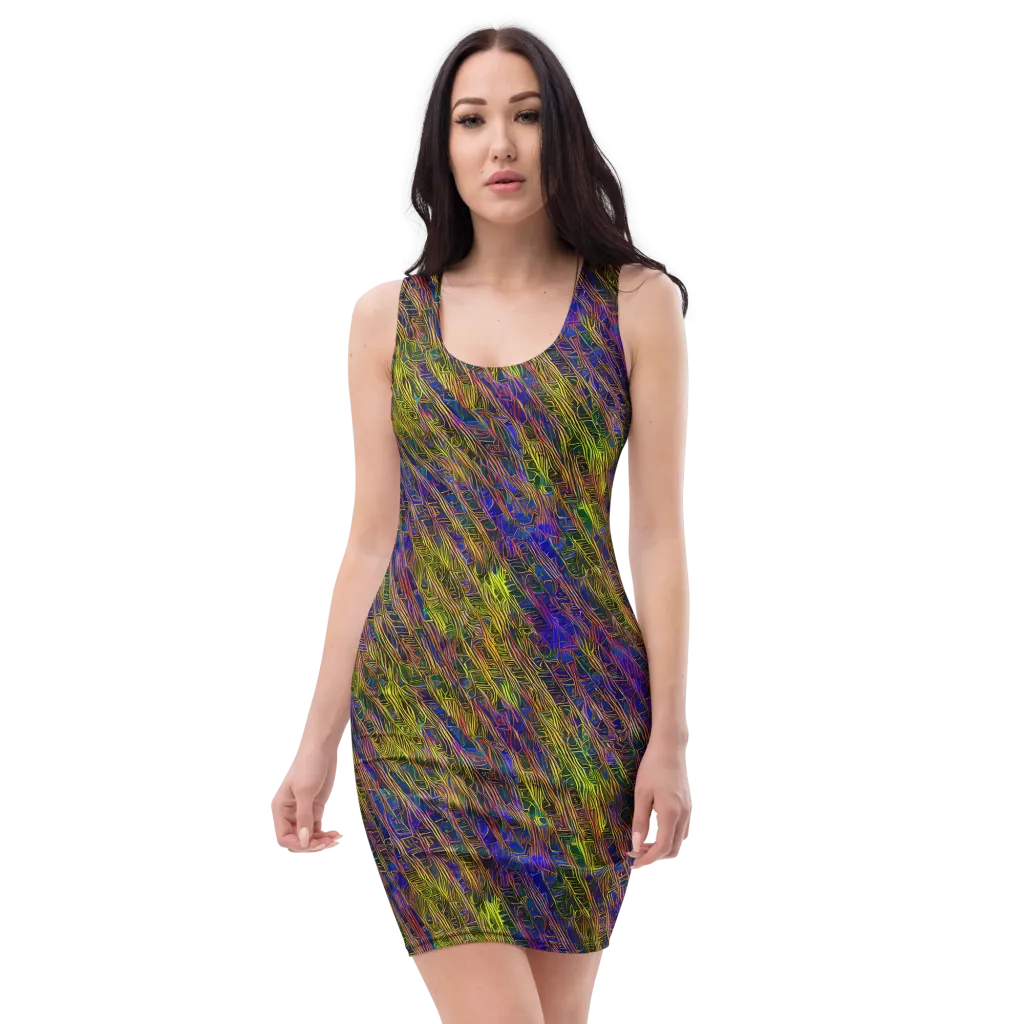 Cobalt Maze on Bodycon Dress — Front