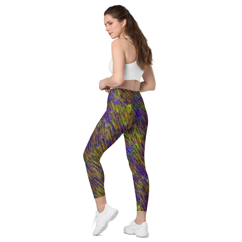 Cobalt Maze on Leggings with Pockets — Left Back