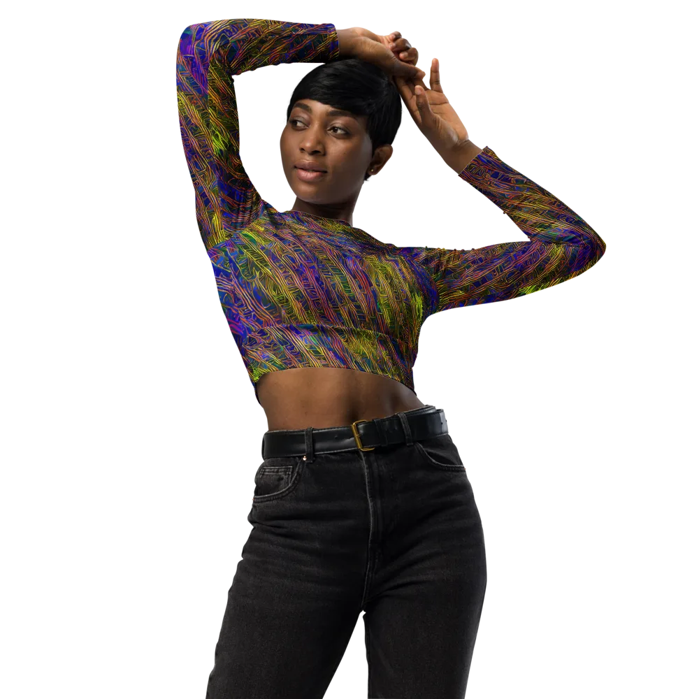 Cobalt Maze on Long Sleeve Crop Top — Front