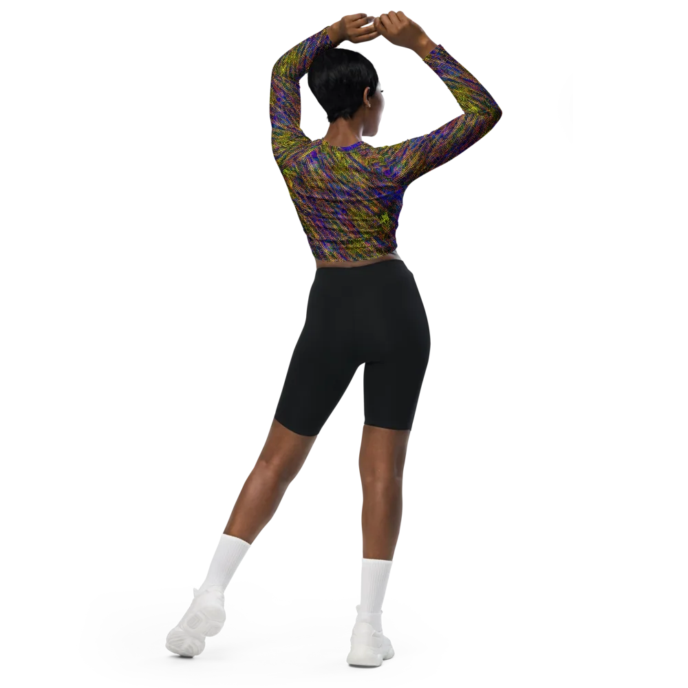 Cobalt Maze on Long Sleeve Crop Top — Back