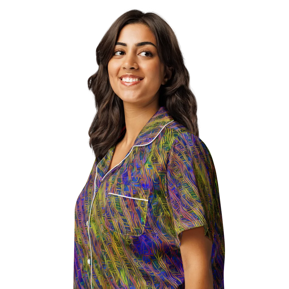 Cobalt Maze on Women's Short Sleeve Pajama Top — Left Front