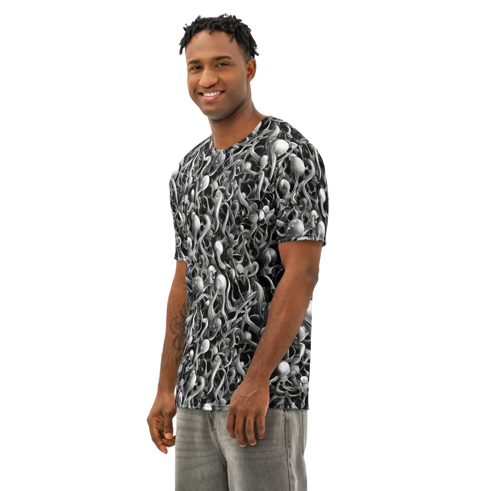 Fluid Monochrome on Men's Cotton Crew Neck T-Shirt — Left Front