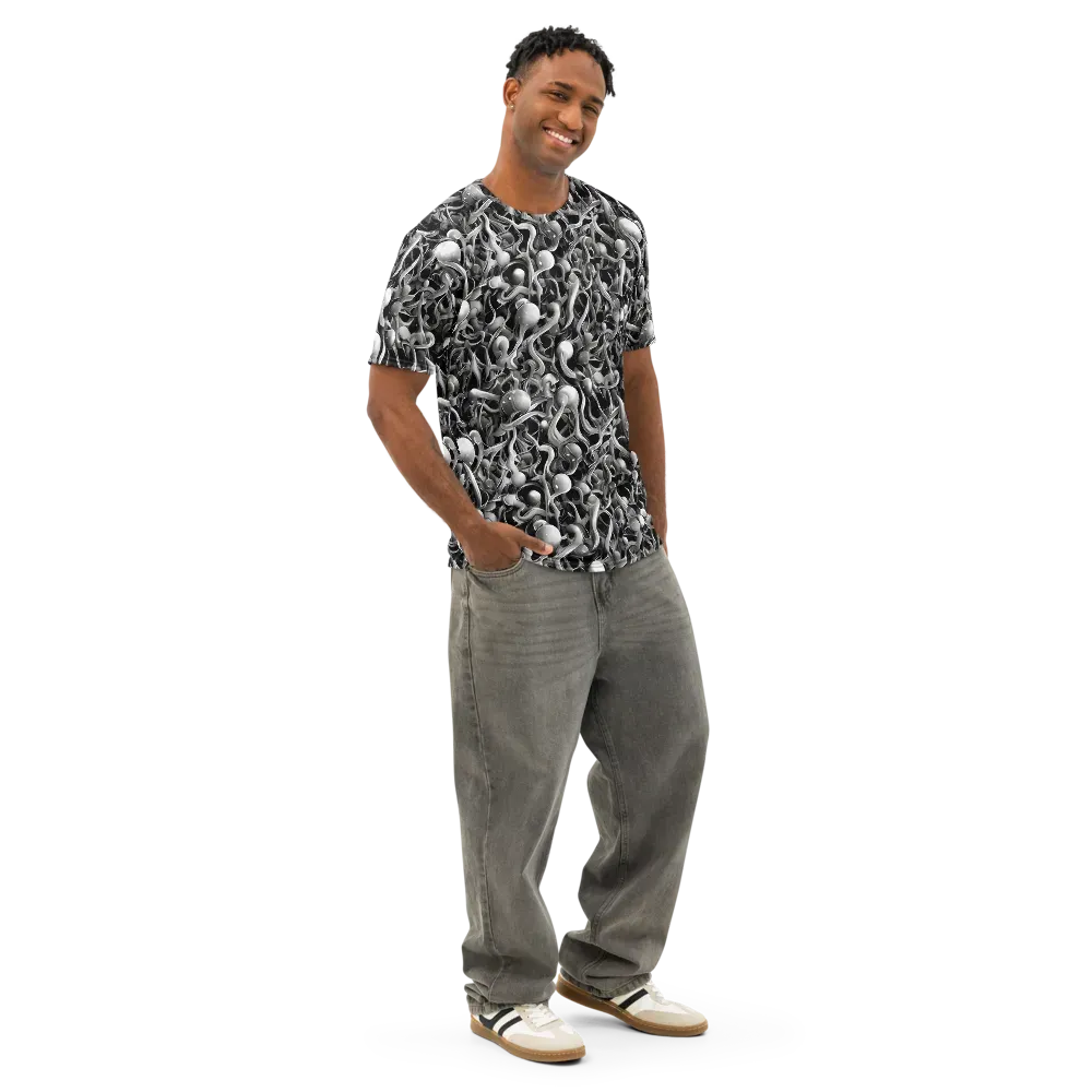 Fluid Monochrome on Men's Cotton Crew Neck T-Shirt — Right Front