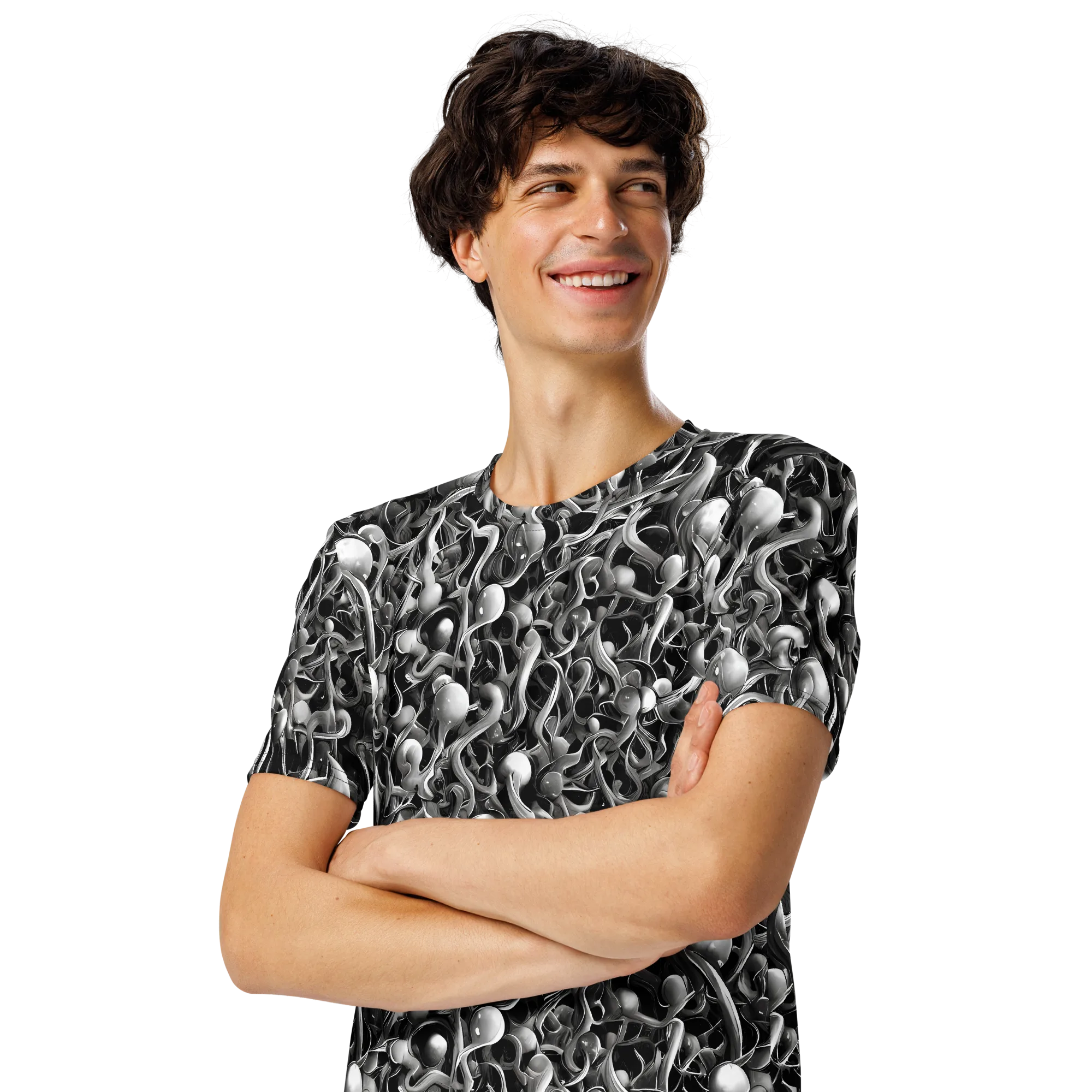 Fluid Monochrome on Men's Crew Neck T-Shirt — Left Front