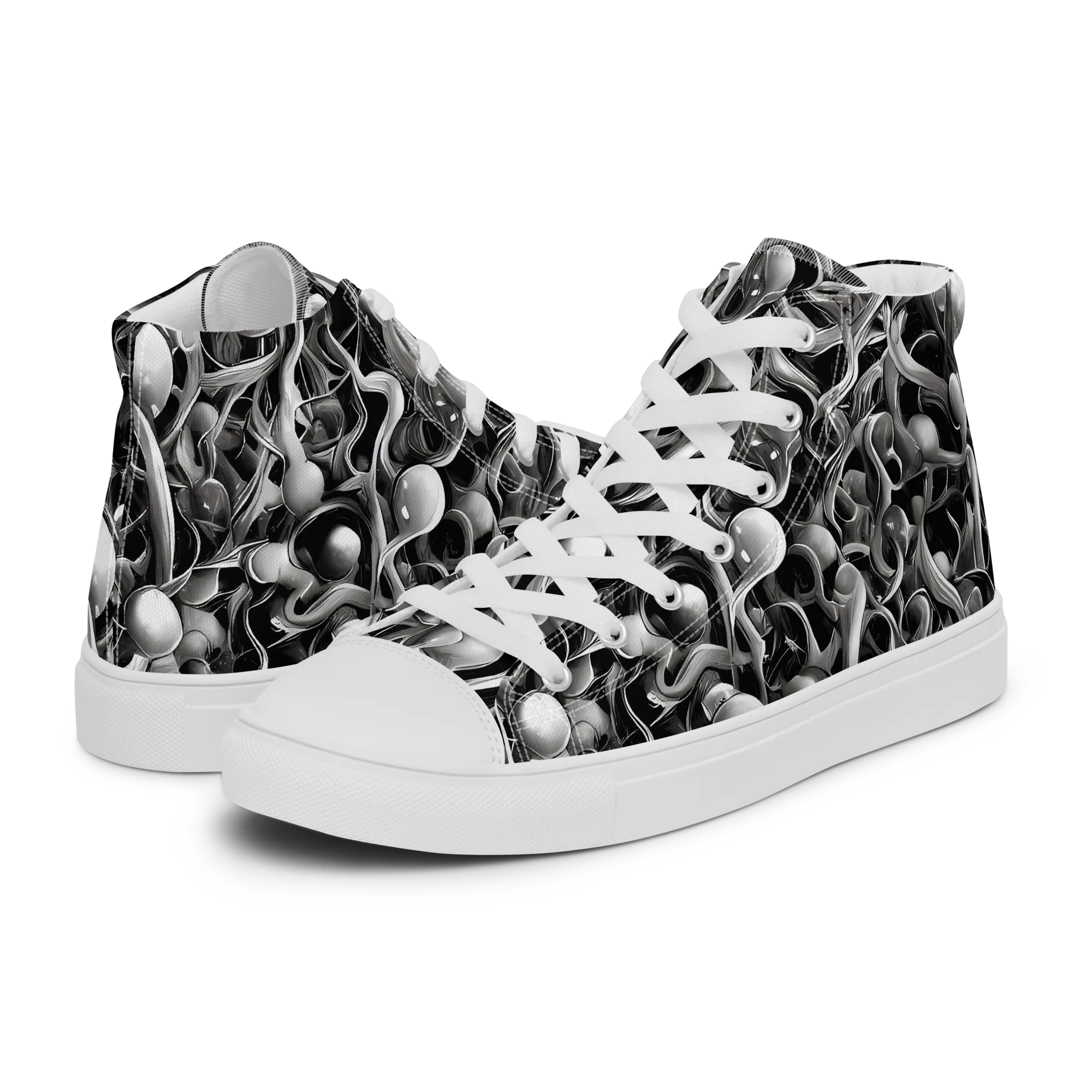 Fluid Monochrome on Women's High Top Canvas Shoes — Left