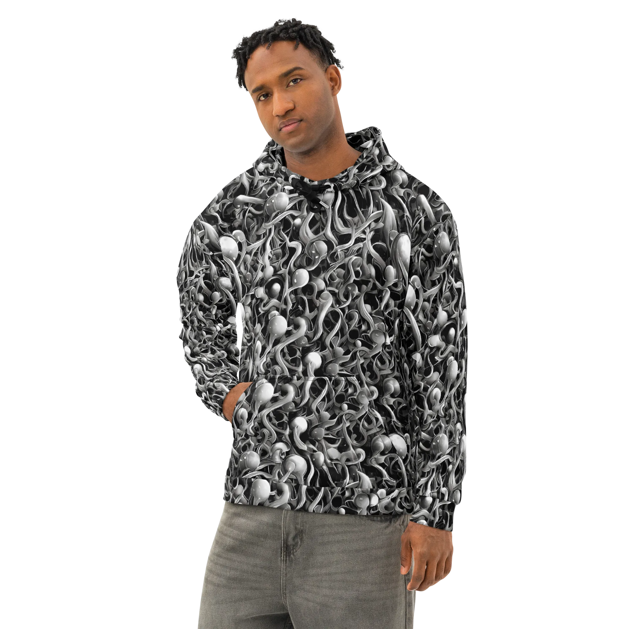 Fluid Monochrome on Cotton Hoodie — Left Front